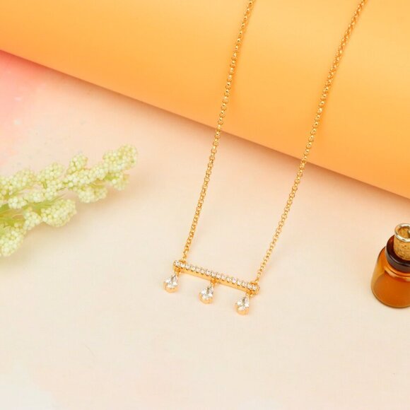 "Elegant Rose Gold Necklace with Three Dangling Teardrop Charms, XPNL1878 - Picture 4 of 13